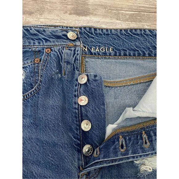 American Eagle Foldover Super High Rise Jeans Cropped Distressed Women’s Sz 2 - Picture 5 of 5